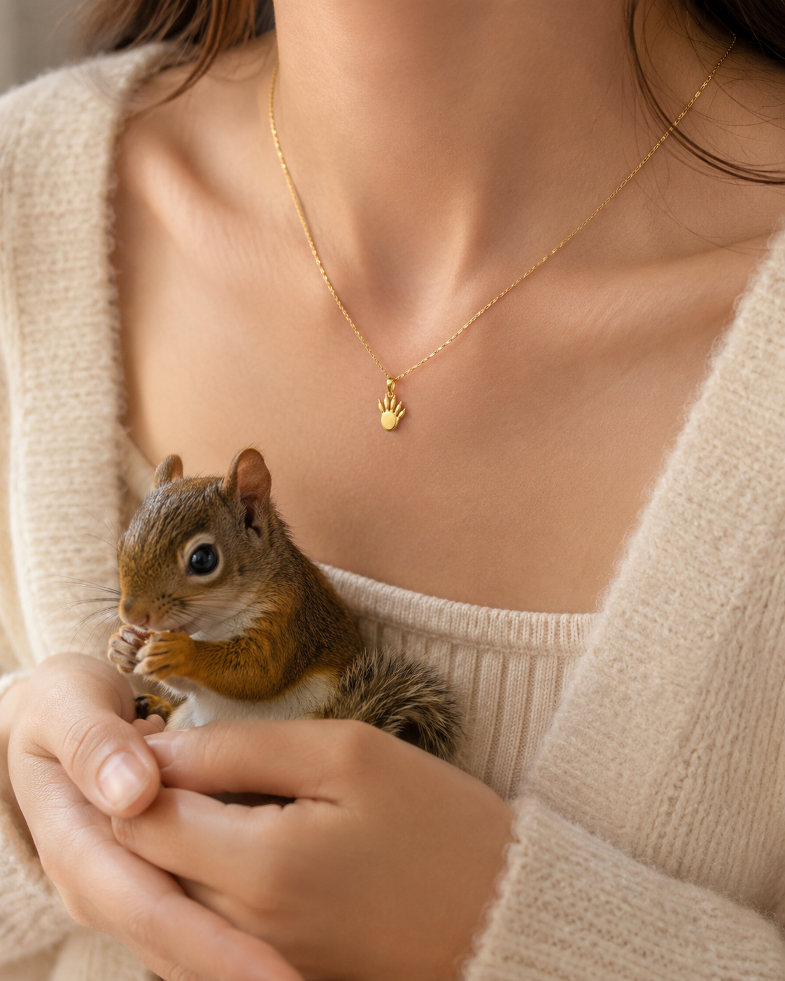 リスの足跡ペンダント 着用イメージ