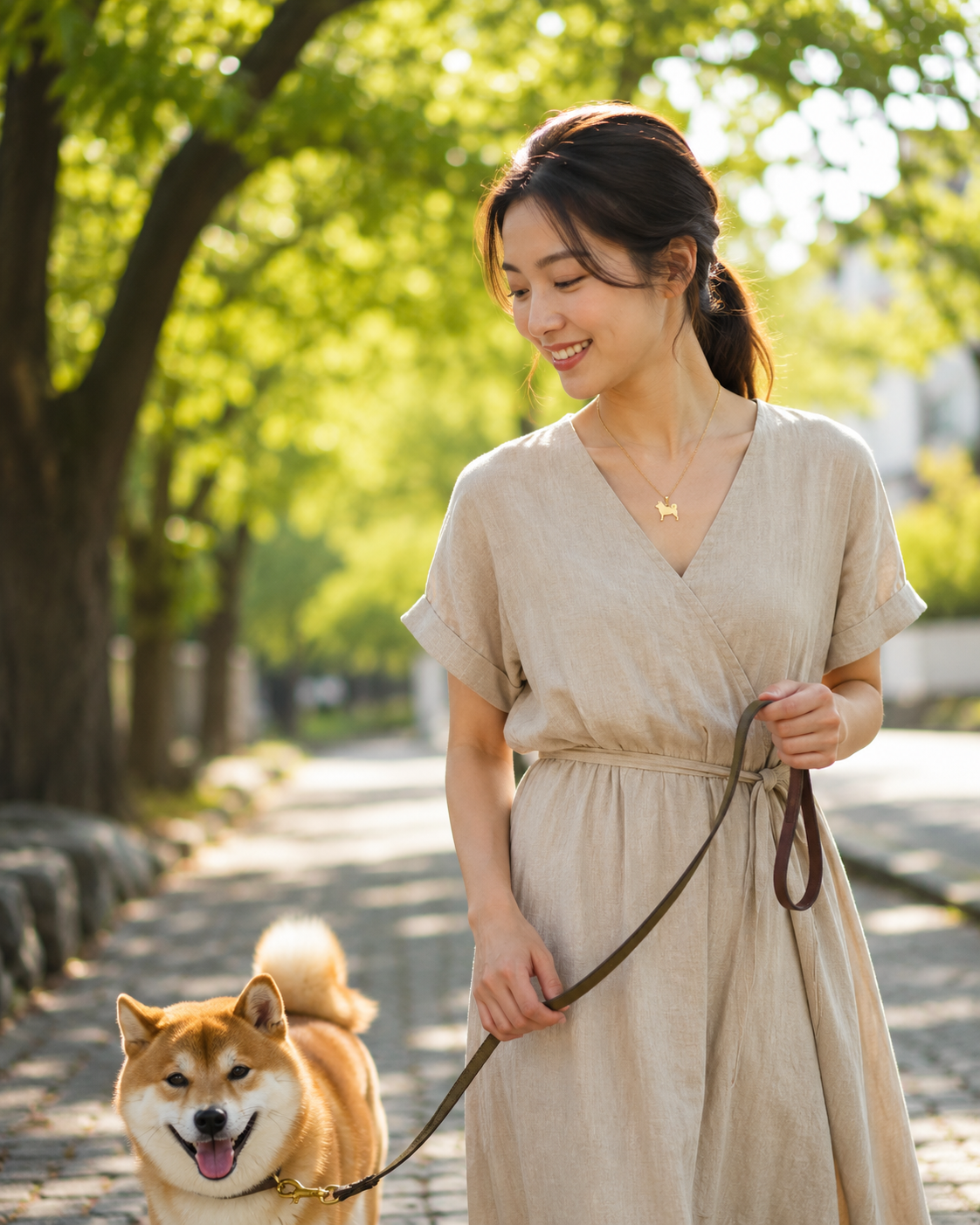 柴犬のシルエットペンダント 着用イメージ