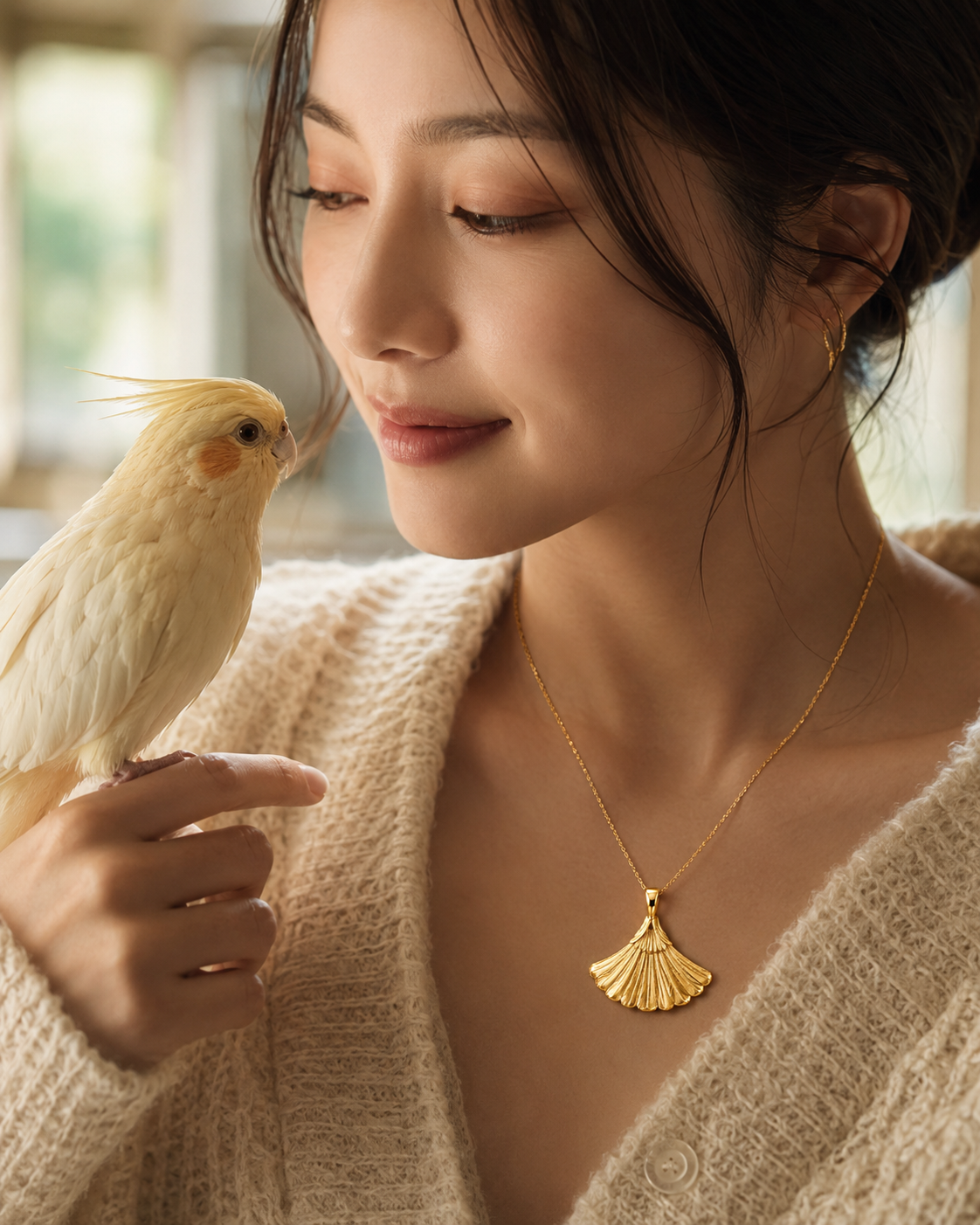 鳥のしっぽペンダント 着用イメージ