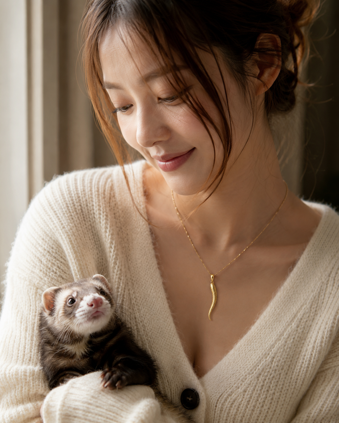 フェレットのしっぽペンダント 着用イメージ